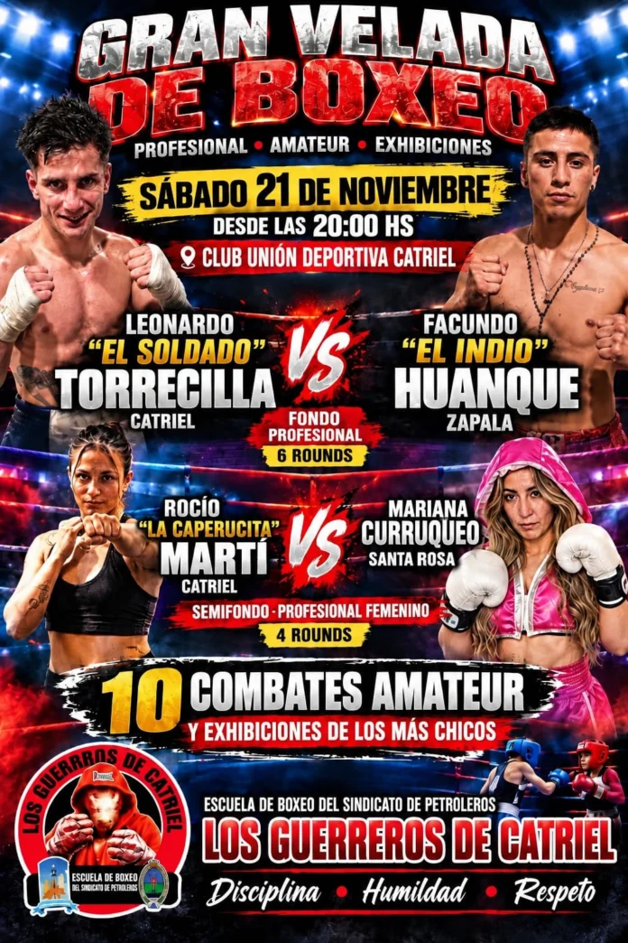 Catriel se prepara para una gran velada de boxeo profesional y amateur con destacados combates